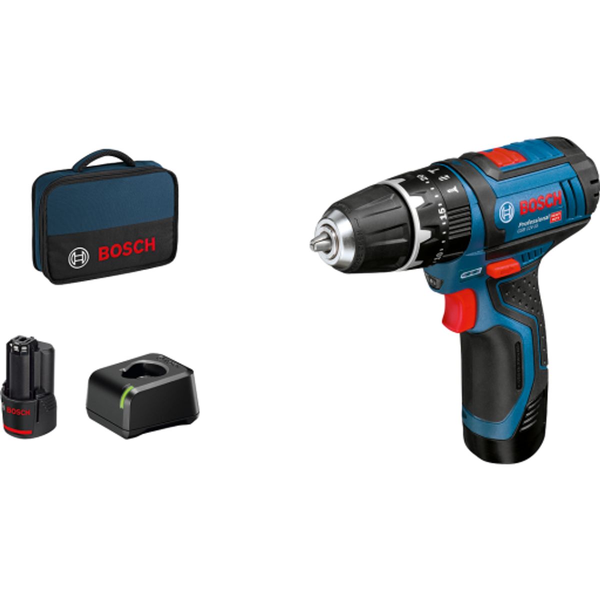 Bosch akkuslagboremaskine GSB 12V-15, 2 x 12 V/ 2,0 Ah, Bag