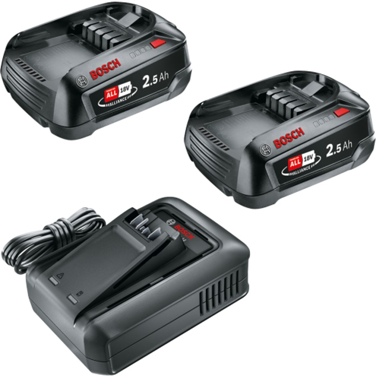 Bosch batterisæt, med 2 batterier og 1 oplader, 18V 2 x 2,5 Ah