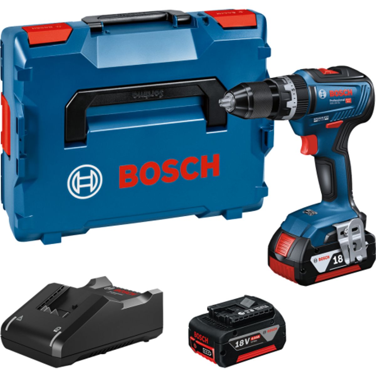 Bosch slagboremaskine GSB 18V-55, 2 x 18 V/4,0 Ah, L-Boxx