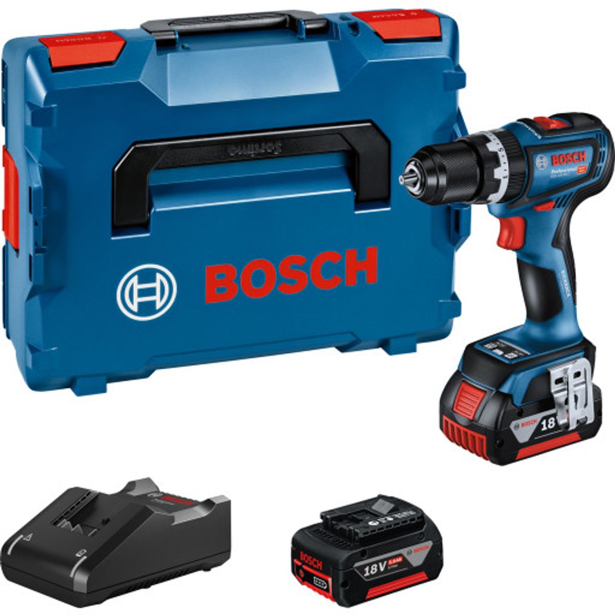 Bosch slagboremaskine GSB 18V-90 C, 2 x 18 V/5,0 Ah og L-Boxx