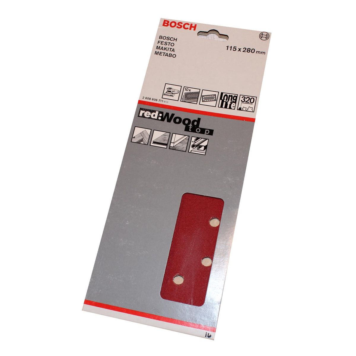 Bosch slibeark 115x280 korn 320 10 ark red wood