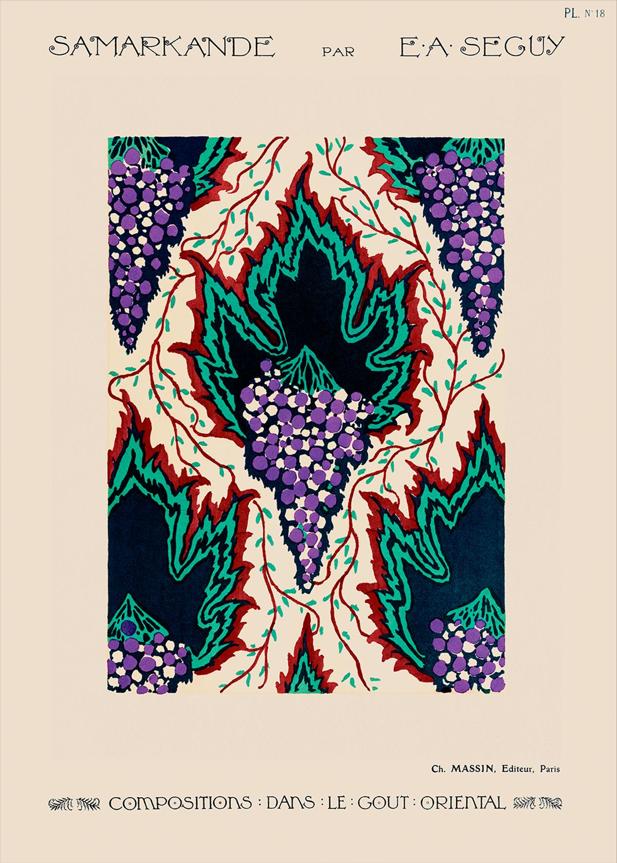 Botanical Pochoirc Pattern In Art Nouveau Style af Plakatwerket