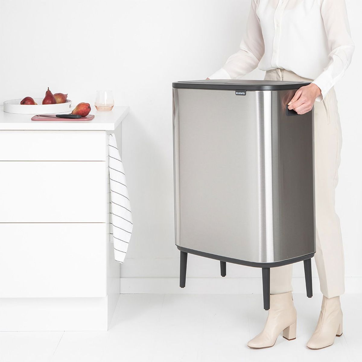 Brabantia BO High vippelågsspand 2x30L Matt Steel