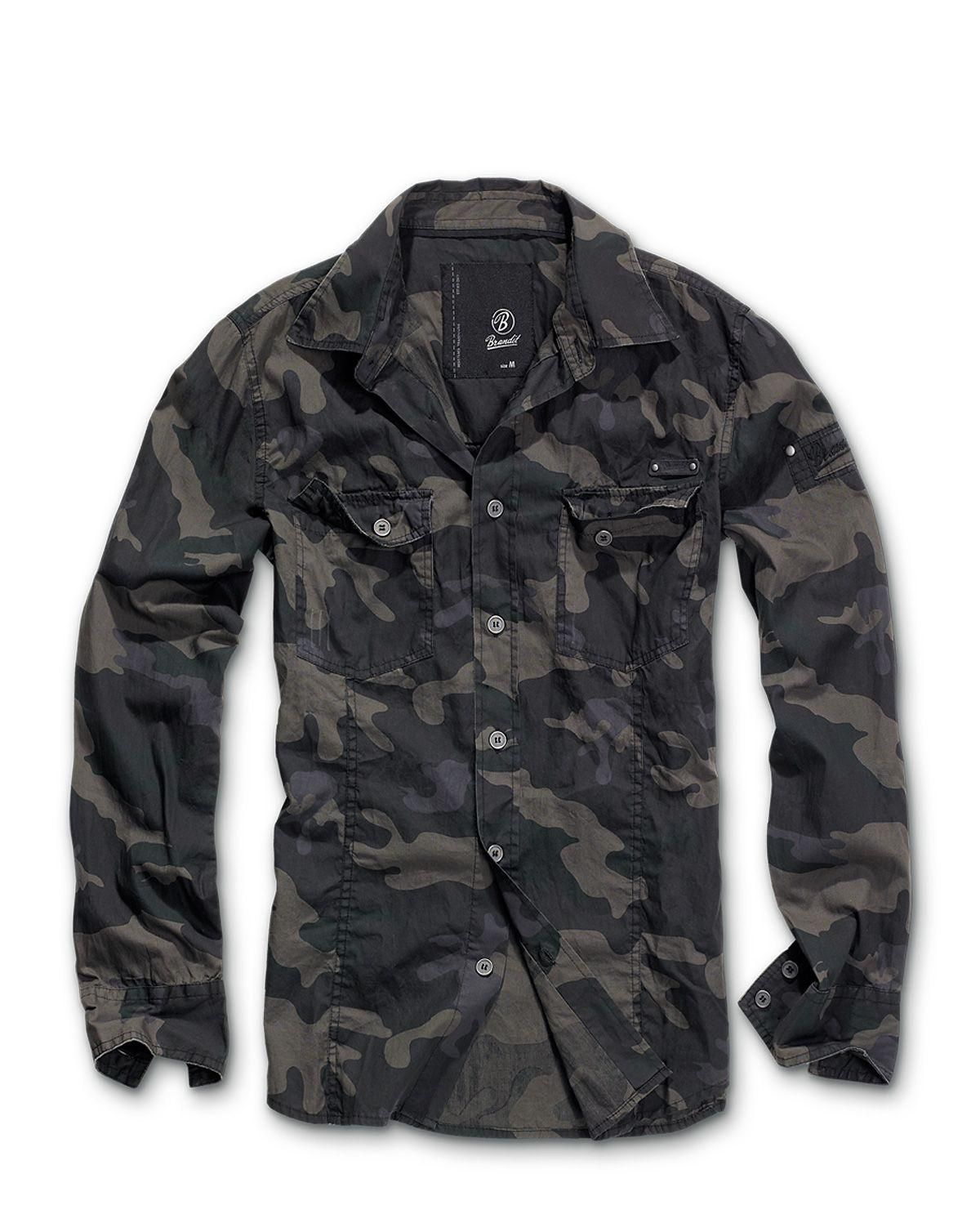 Brandit Slim Fit Vintage Skjorte Dark Camo