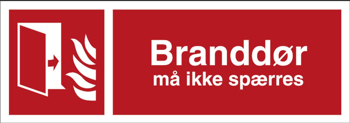 Brandskilt - Branddør må ikke spærres - Vinyl klistermærke - 105 x 297 mm