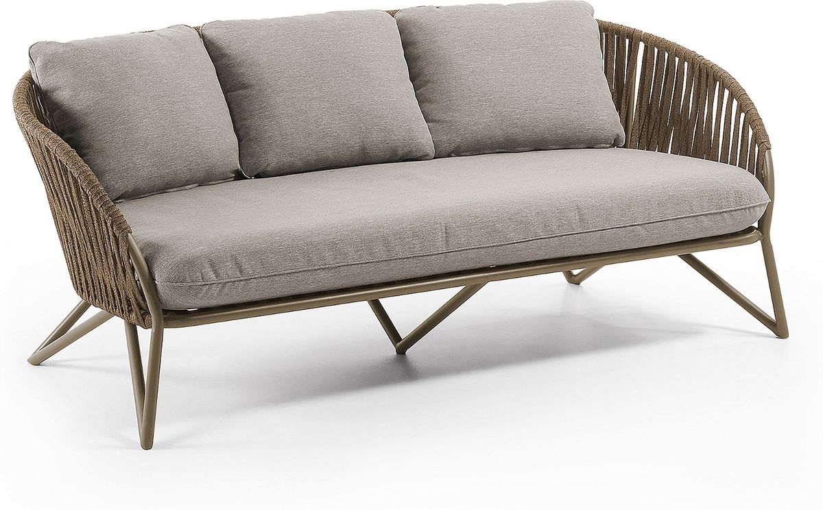 Branzie, Udendørs 3-personers sofa, brun/grå, H77x180x90 cm, stof