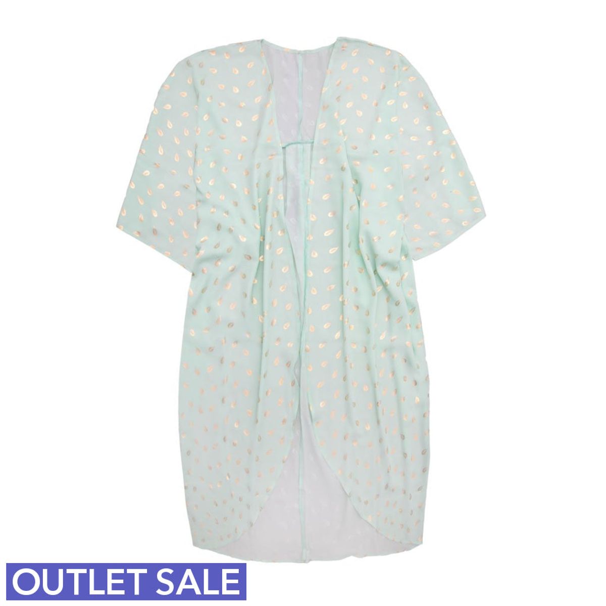 #Breeze - grøn Kimono med fjerprint i guld - One Size - OUTLET