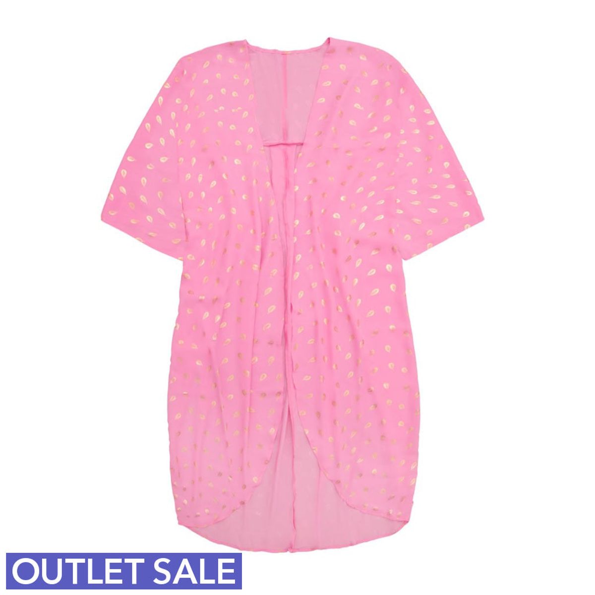 #Breeze - Lyserød / pink Kimono med fjerprint i guld - One Size