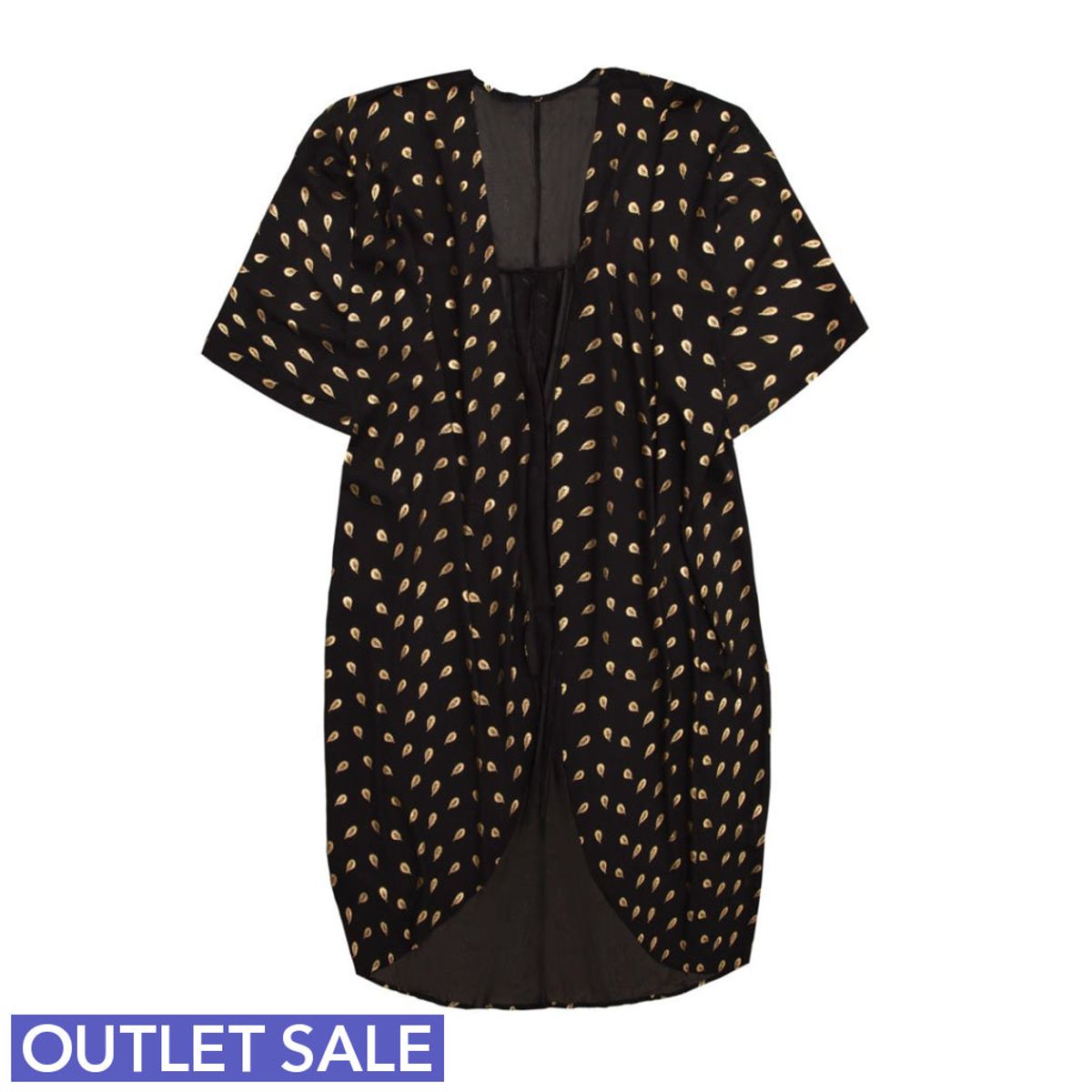 #Breeze - Sort Kimono med fjerprint i guld - One Size - 2. SORTERING -OUTLET