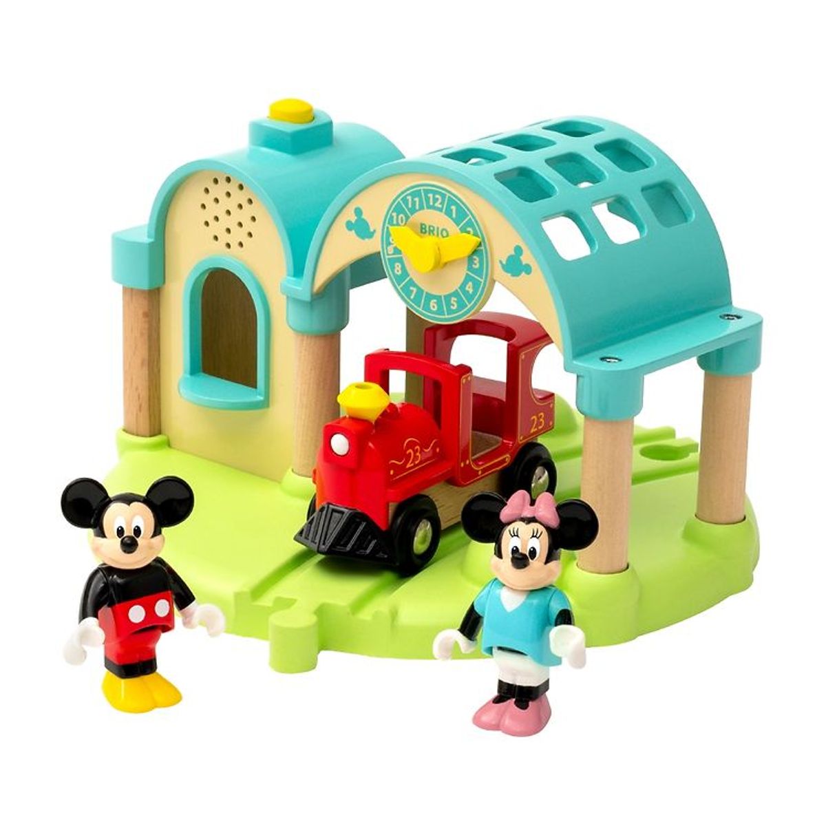 BRIO Togstation m. Mickey Mouse - 4 Dele - Lydoptager 32270