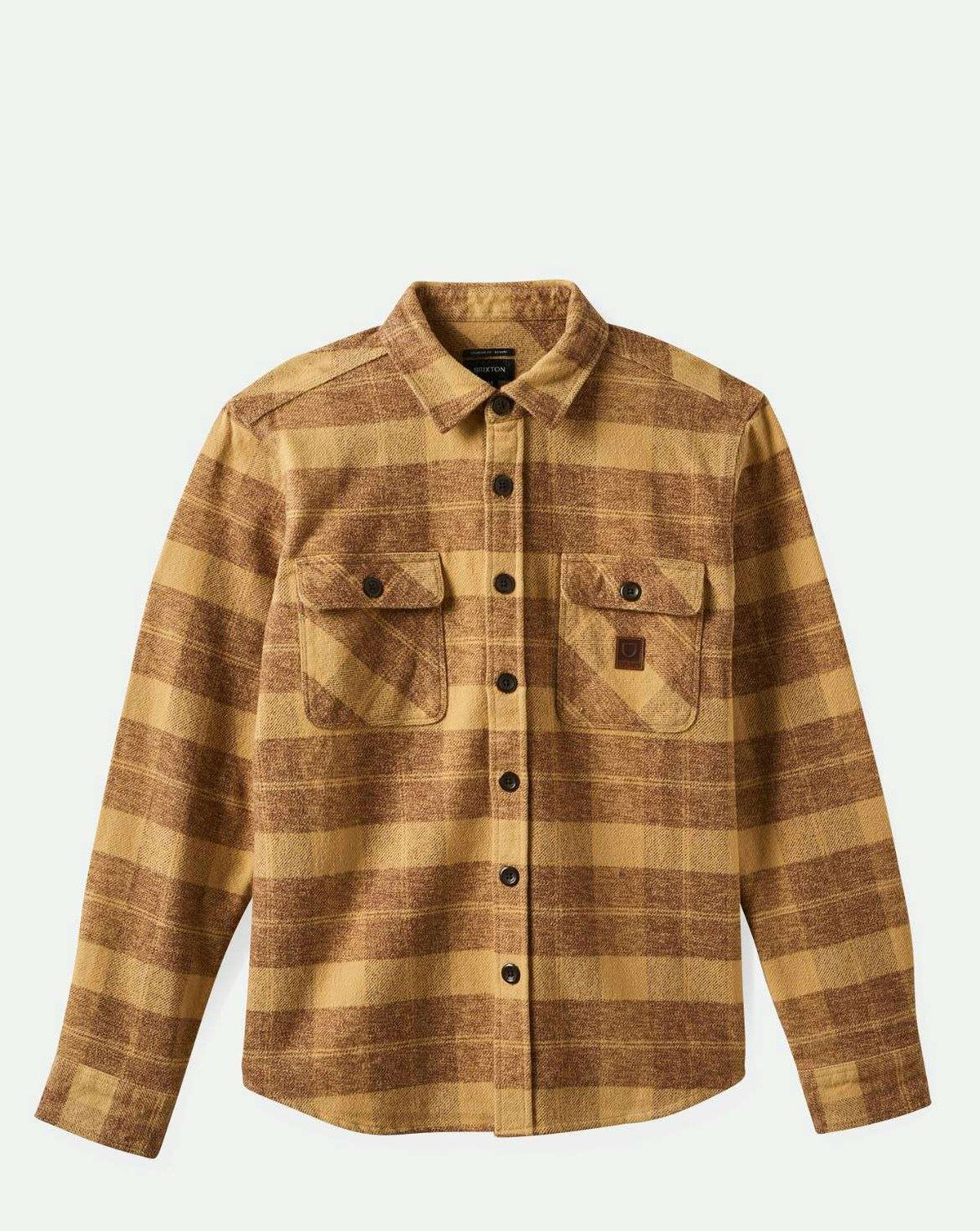 Brixton Bowery Heavy Weight Langærmet Flannel Skjorte Curry Yellow / Pinecone Brown