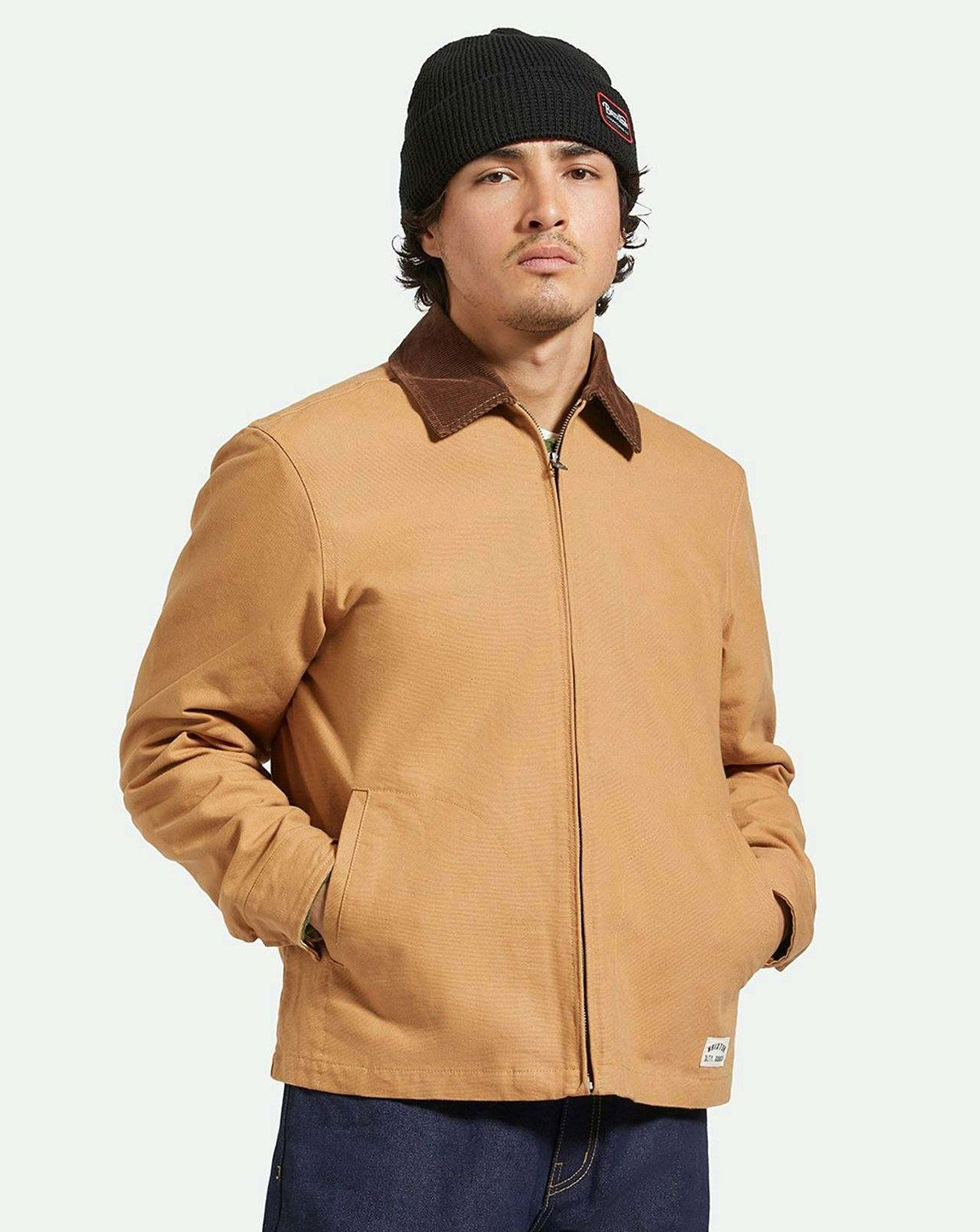 Brixton Mechanic Garage Zip Jakke Forvasket Brown