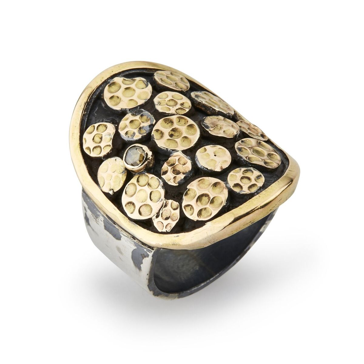 Broadway Gold Edge Sterling Sølv Ring fra Birdie med 14 Karat Guld Og 0,05 Carat Diamant