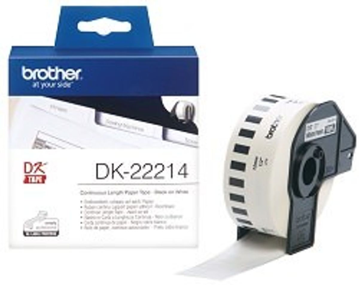 Brother DK-22214 DK-rulle / 12 mm. / Hvid papirtape