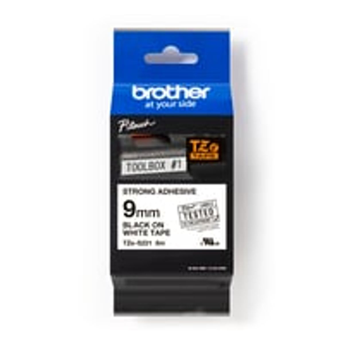 brother tape TZeS221, sort/hvid, 9 mm x 8 m