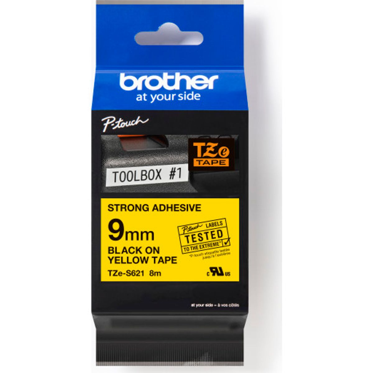 brother tape TZeS621, sort/gul, 9 mm x 8 m