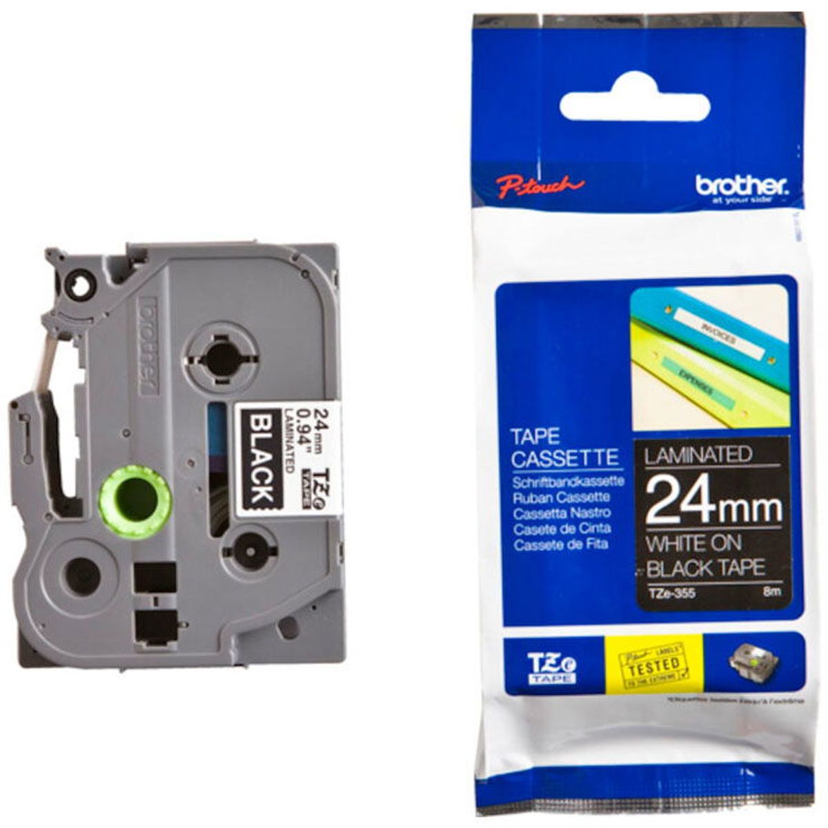 Brother TZe-tape TZE355 hvid;sort 24 mm x 8 m