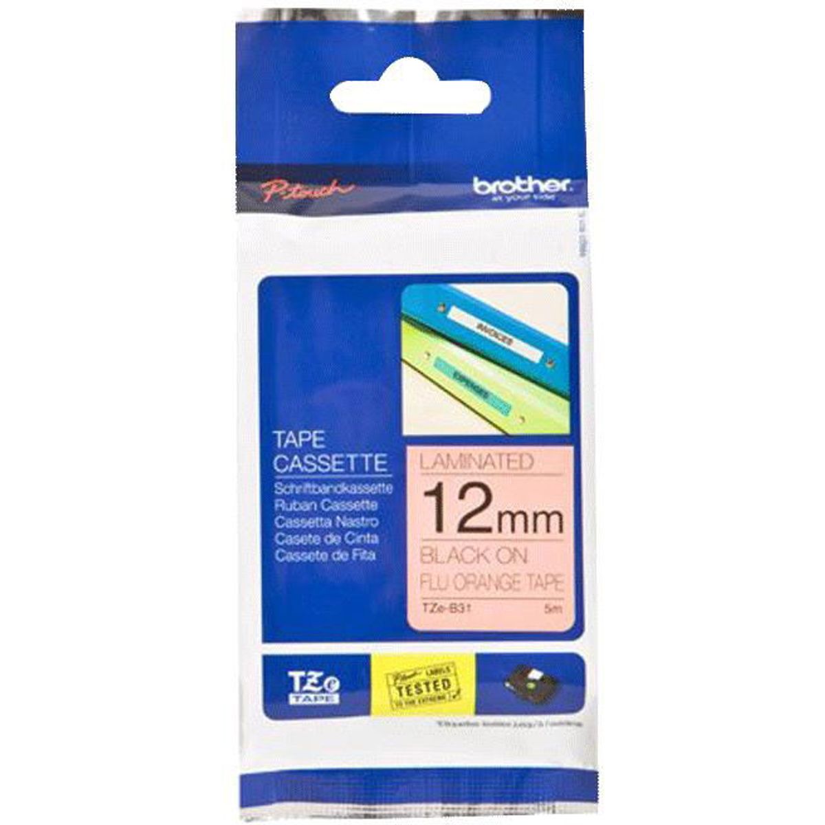 Brother TZe-tape TZEB31 sort;neonorange 12 mm x 5 m