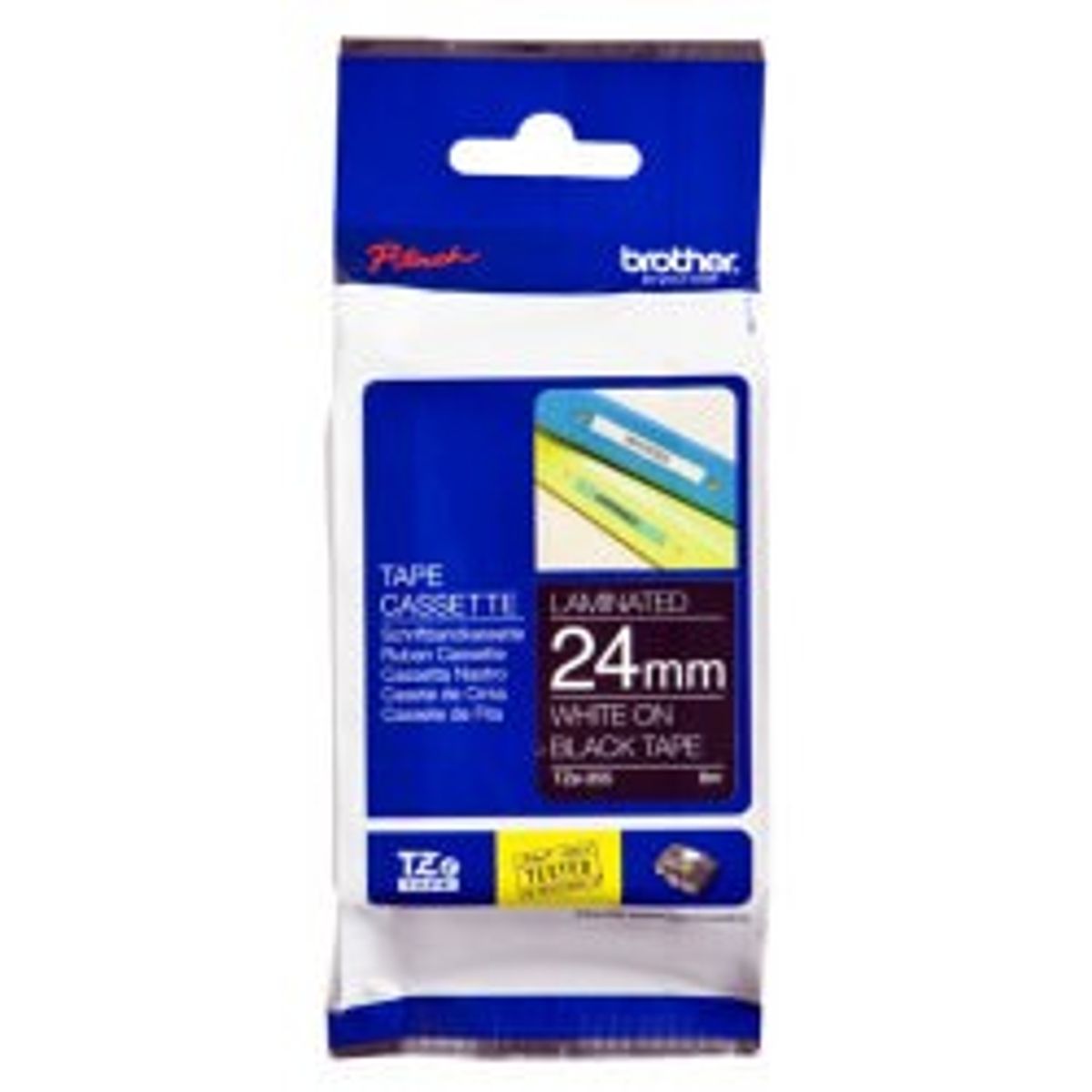 Brother TZE355 tape / 24 mm. / Hvid Tekst / Sort Tape