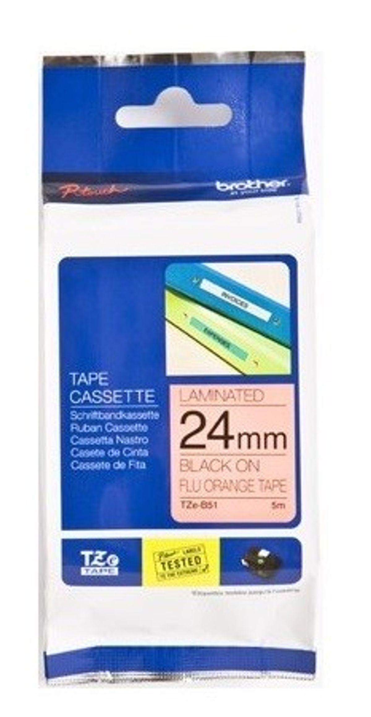 Brother TZEB51 TZeb-tape / 24mm / Sort Tekst / Orange Tape