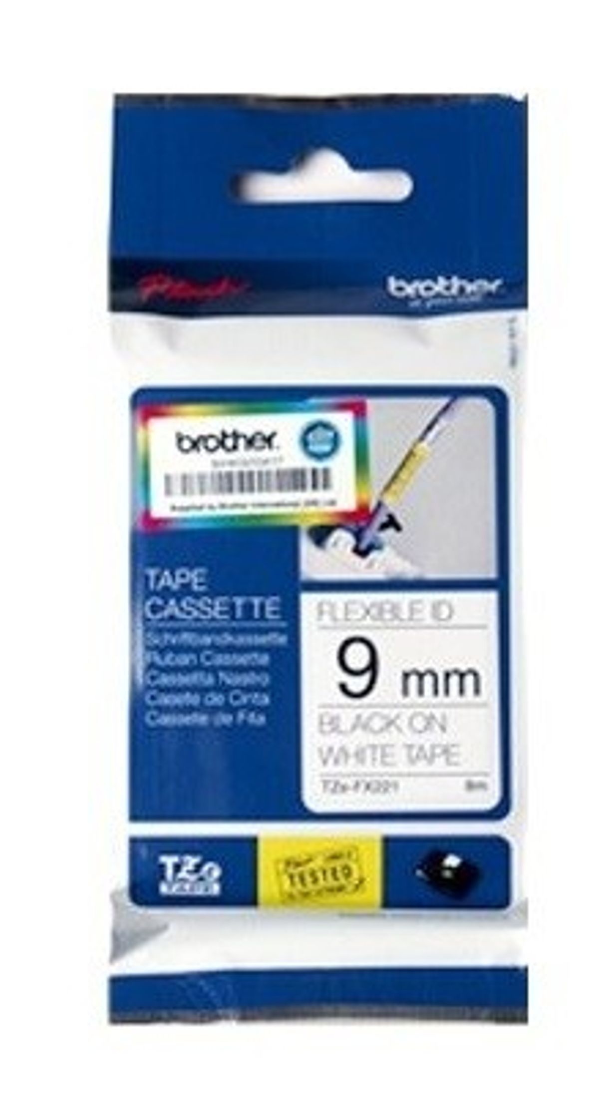 Brother TZEFX221 TZ-tape / 9mm / Sort Tekst / Hvid Tape