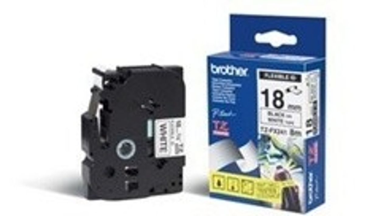 Brother TZEFX241 tape / 18 mm. / Sort Tekst / Hvid Tape