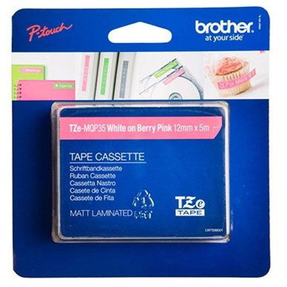 Brother TZEMQ tape TZEMQP35 pink;hvid 12 mm x 5 m