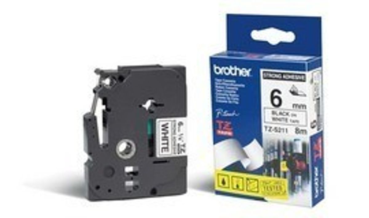 Brother TZES211 TZ-tape / 6mm / Hvid Tekst/ Sort Tape