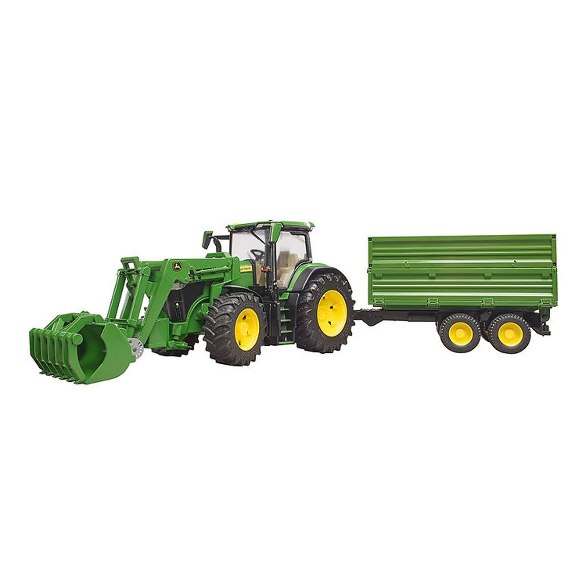 Bruder Traktor - John Deere 7R 350 m. Frontlæsser og Trailer - 0