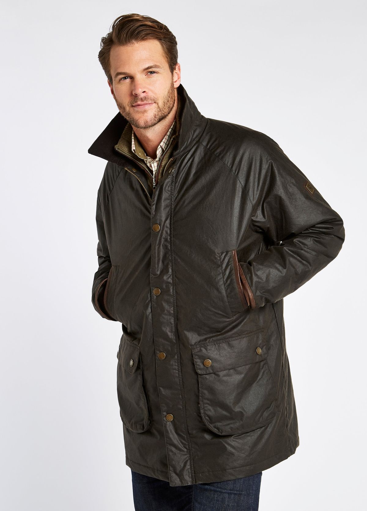 Brunswick Mens Long Oilskin Jacket, mørkegrøn/verdigris med Primaloft vattering - L