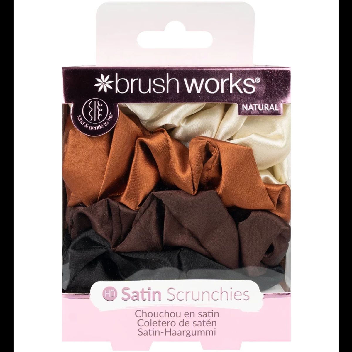 Brushworks Natural Satin Scrunchies 4 Pieces