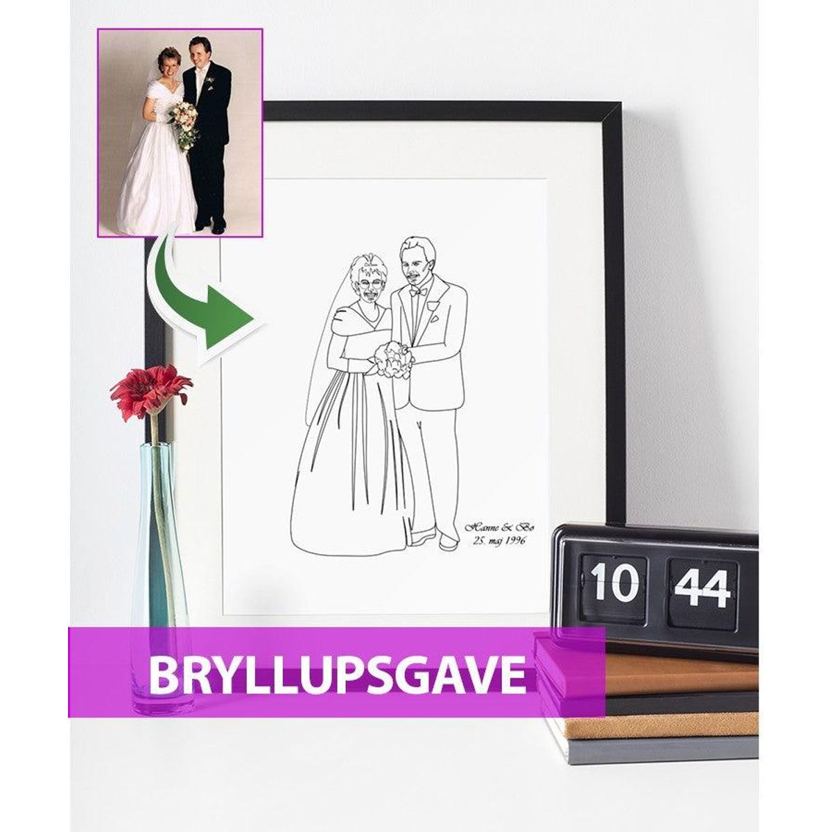 Bryllupsgave - line art tegning efter dine fotos