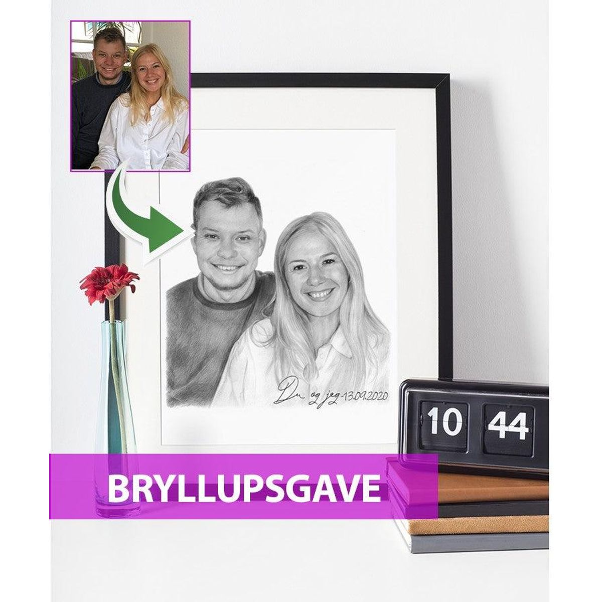 Bryllupsgave - Portrættegning efter dine fotos