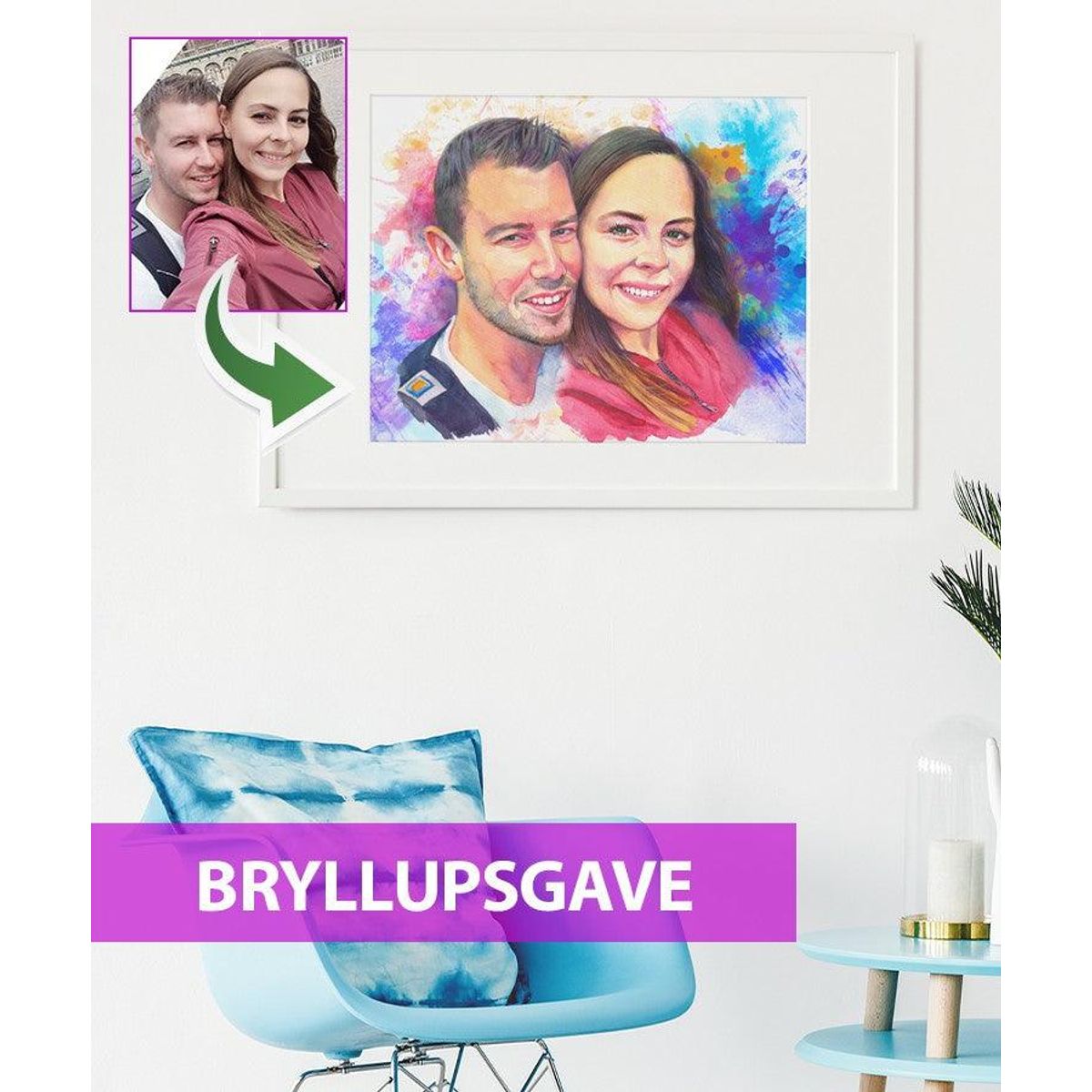 Bryllupsgave - Vandmaleri efter dine fotos