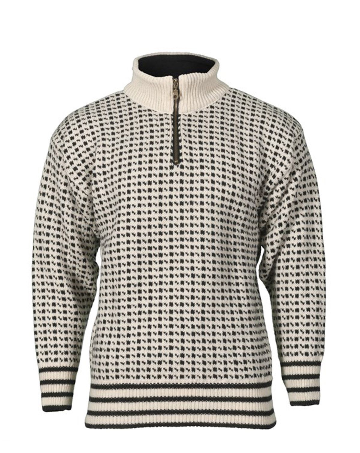 Bråtens Islender Sweater m.Lynlås - 100% Hvid / Sort