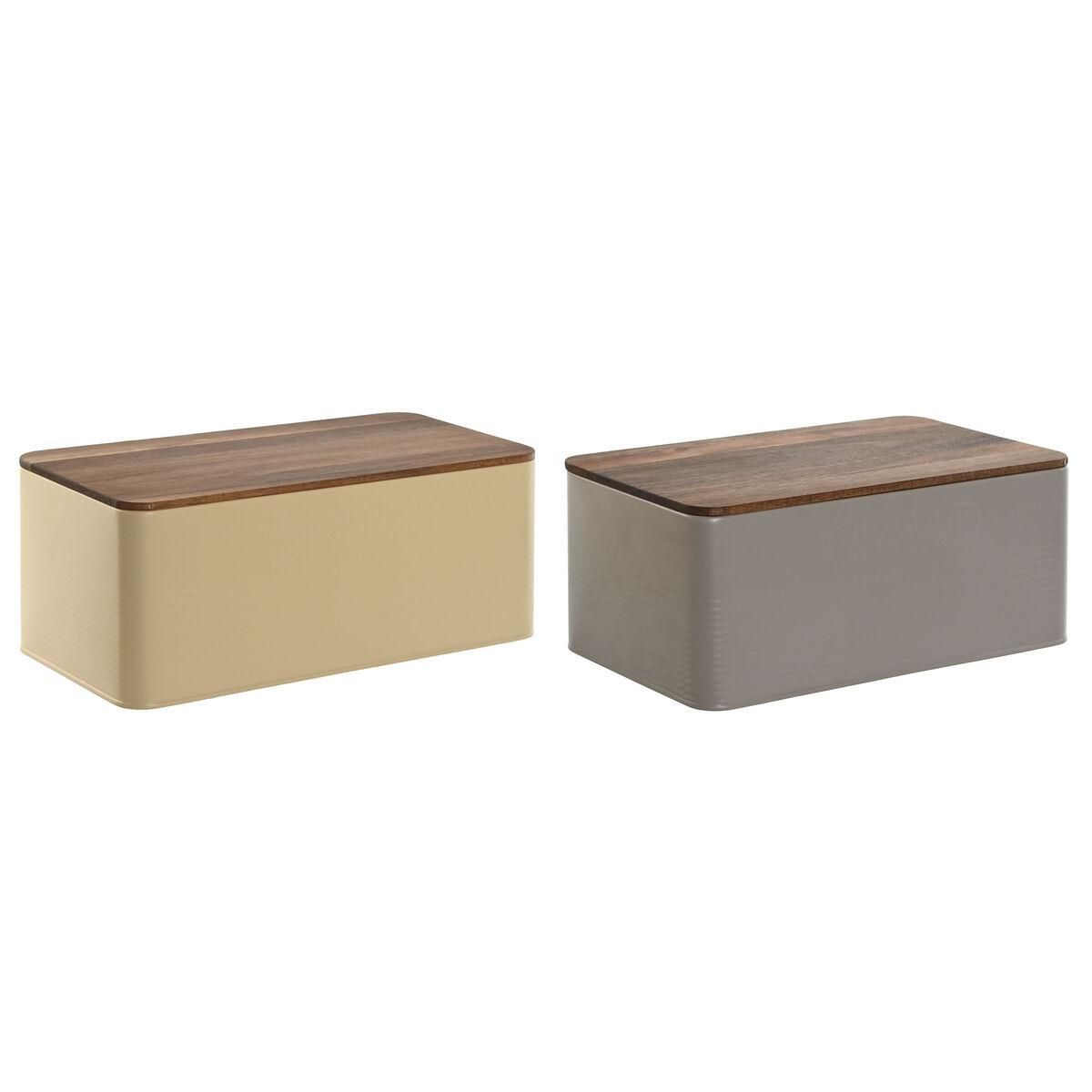 Brødkurv Home ESPRIT Beige Grå Metal Akacie 33 x 18 x 12 cm (2 enheder)