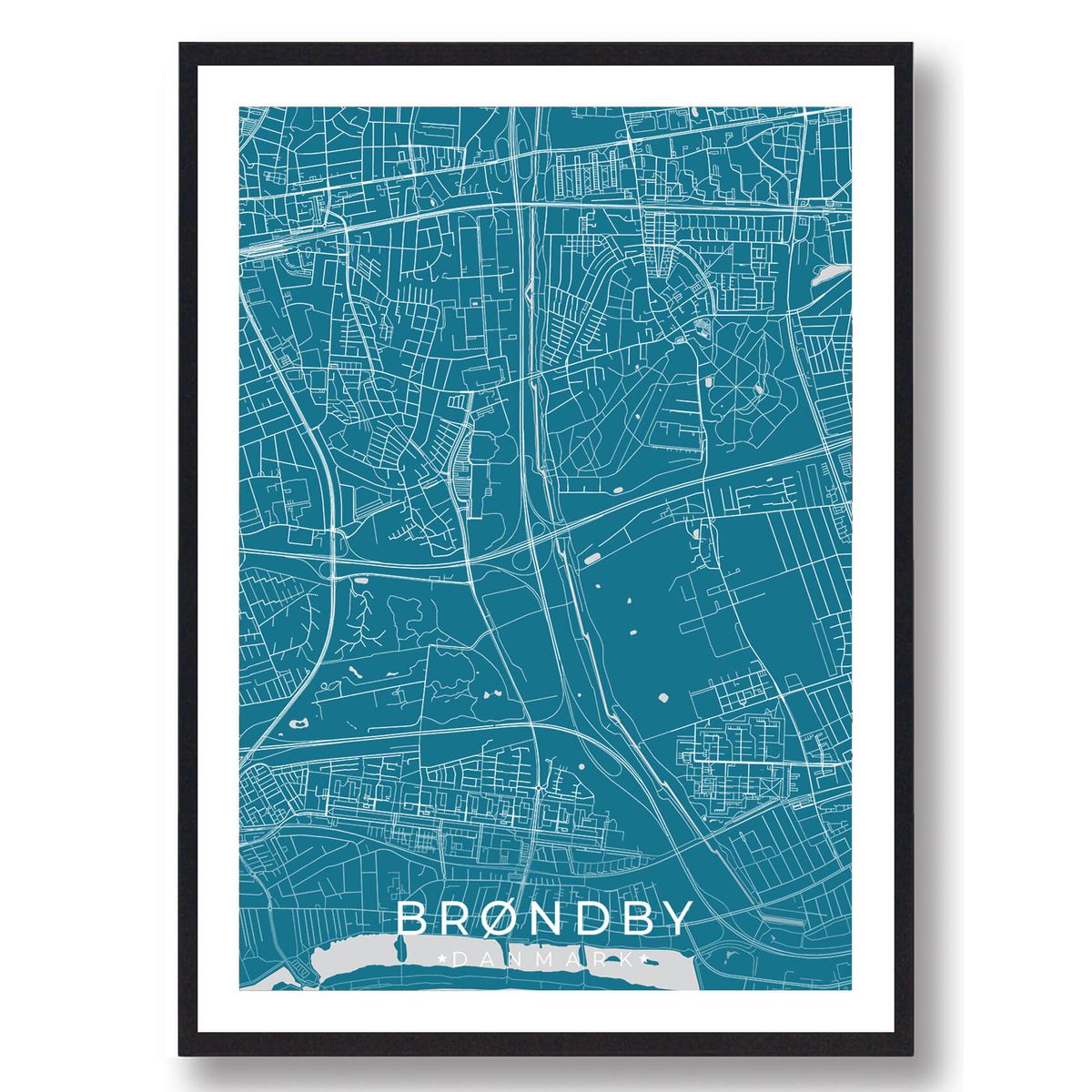 Brøndby by plakat - blå (Størrelse: M - 30x40cm)