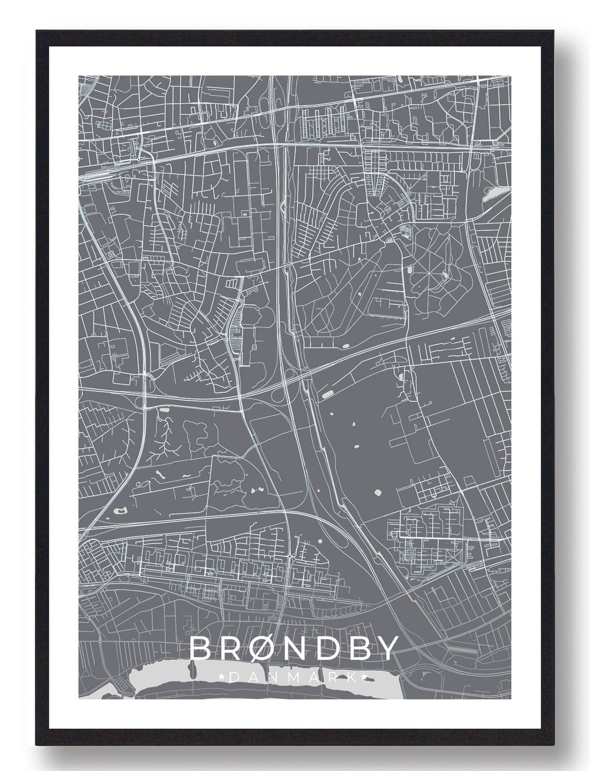 Brøndby by plakat - grå (Størrelse: L - 50x70cm (B2))