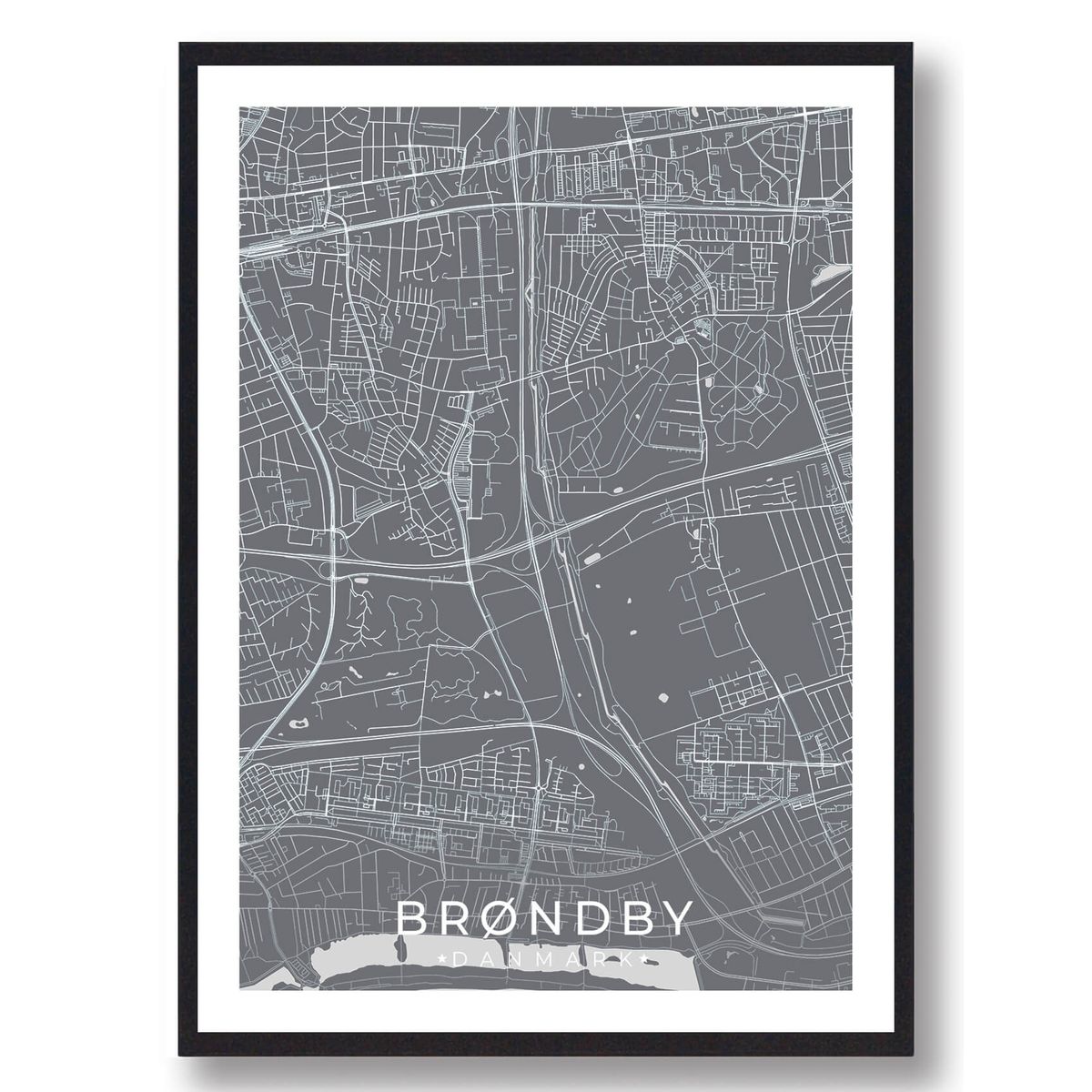 Brøndby by plakat - grå (Størrelse: M - 30x40cm)