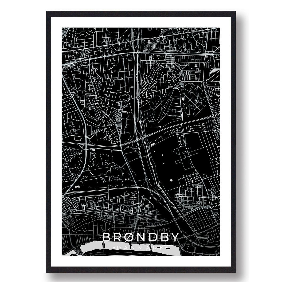 Brøndby by plakat - sort (Størrelse: M - 30x40cm)