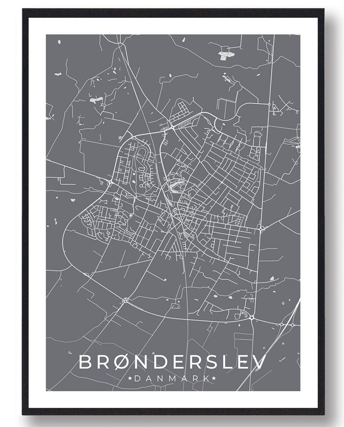 Brønderslev by plakat - grå (Størrelse: L - 50x70cm (B2))