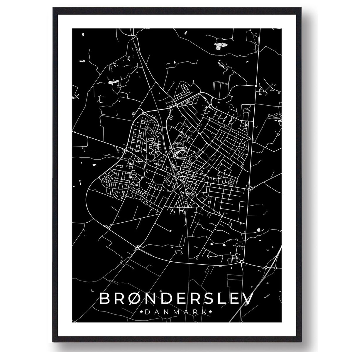 Brønderslev by plakat - sort (Størrelse: L - 50x70cm (B2))