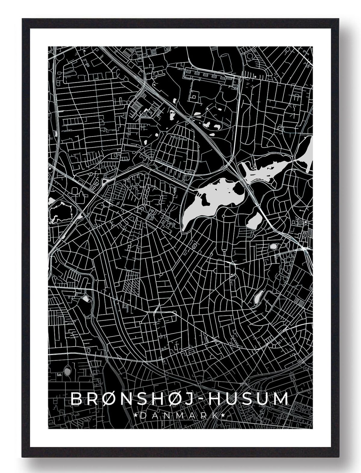 Brønshøj-Husum by plakat - sort (Størrelse: L - 50x70cm (B2))