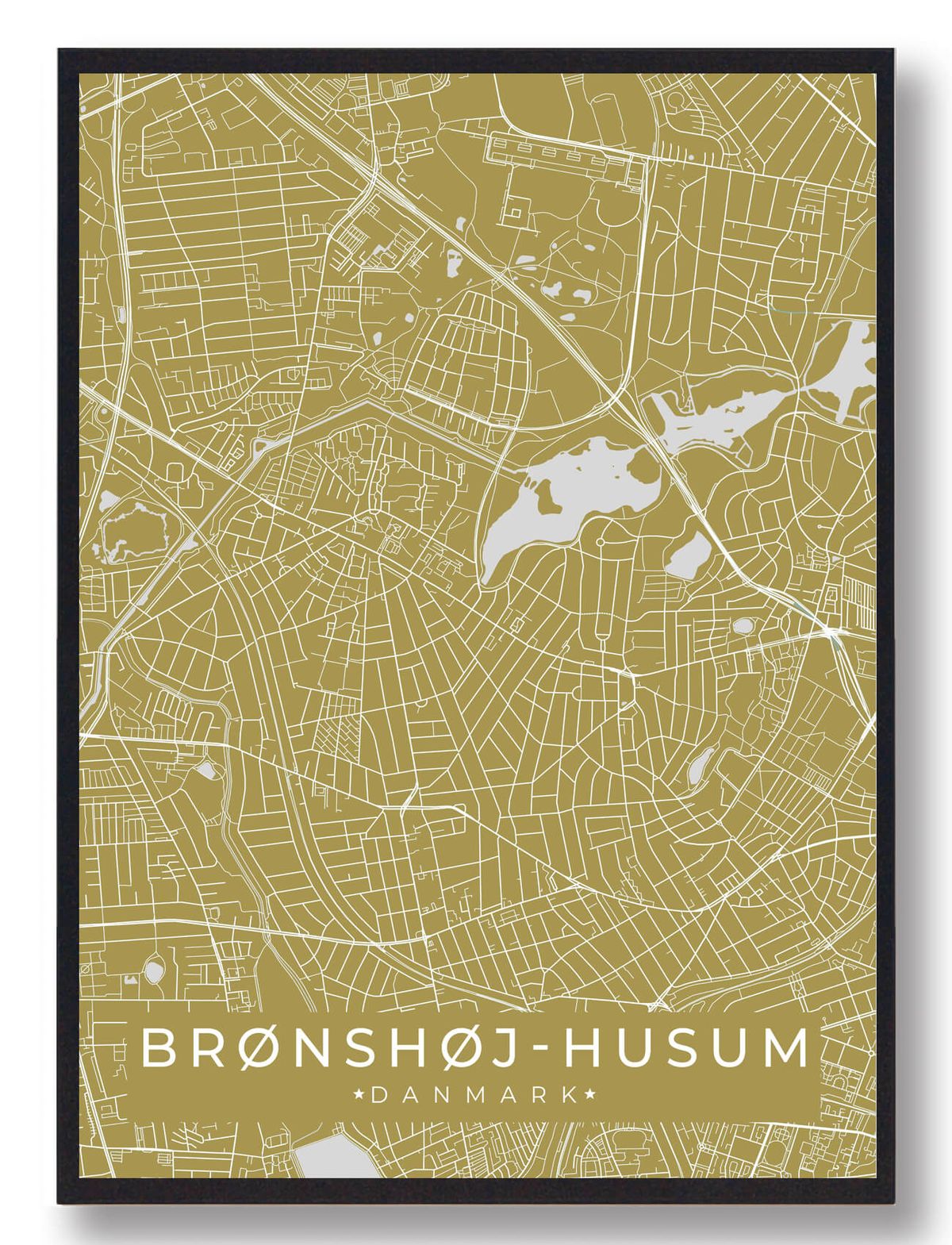 Brønshøj-Husum byplakat - gul (Størrelse: L - 50x70cm (B2))