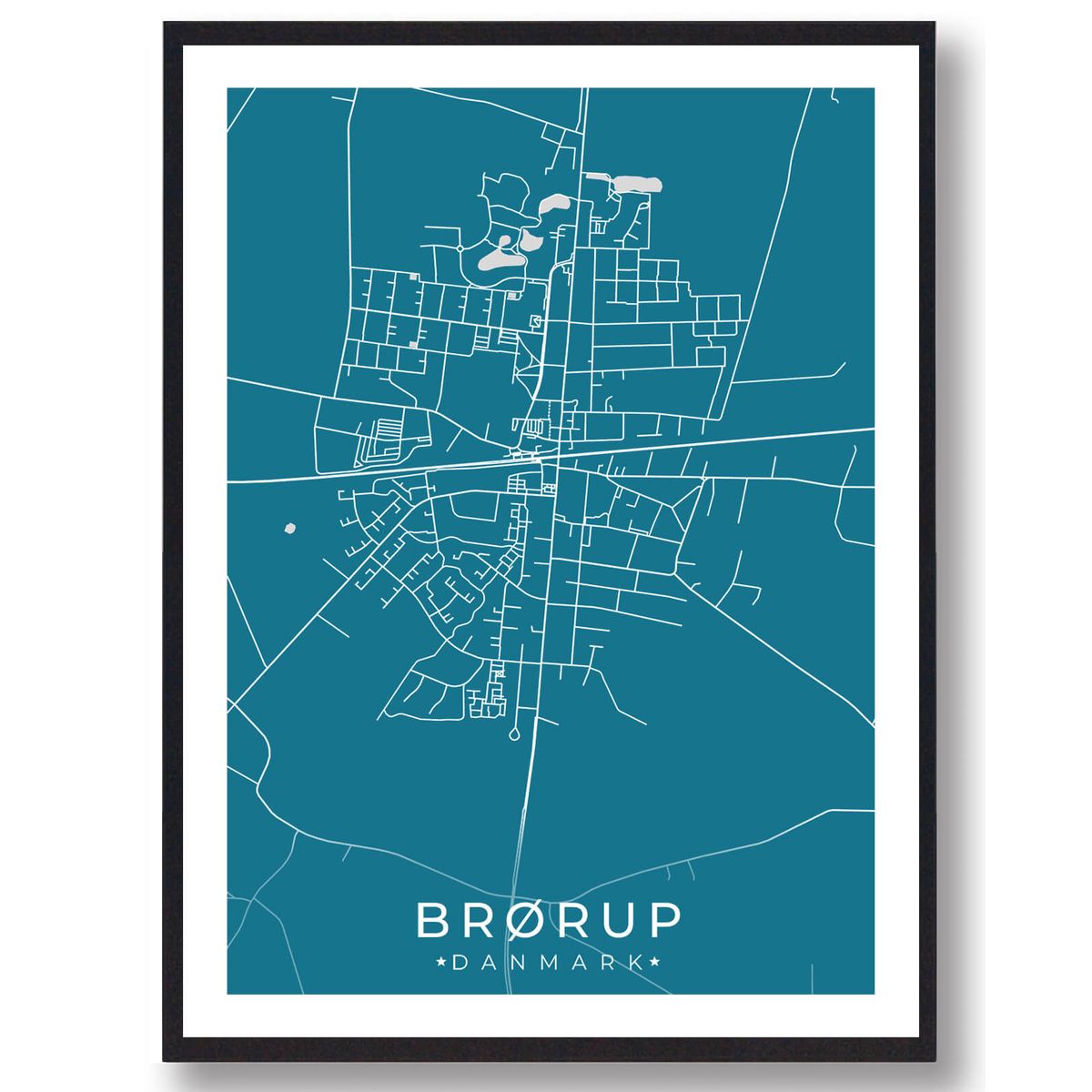 Brørup by plakat - blå (Størrelse: M - 30x40cm)