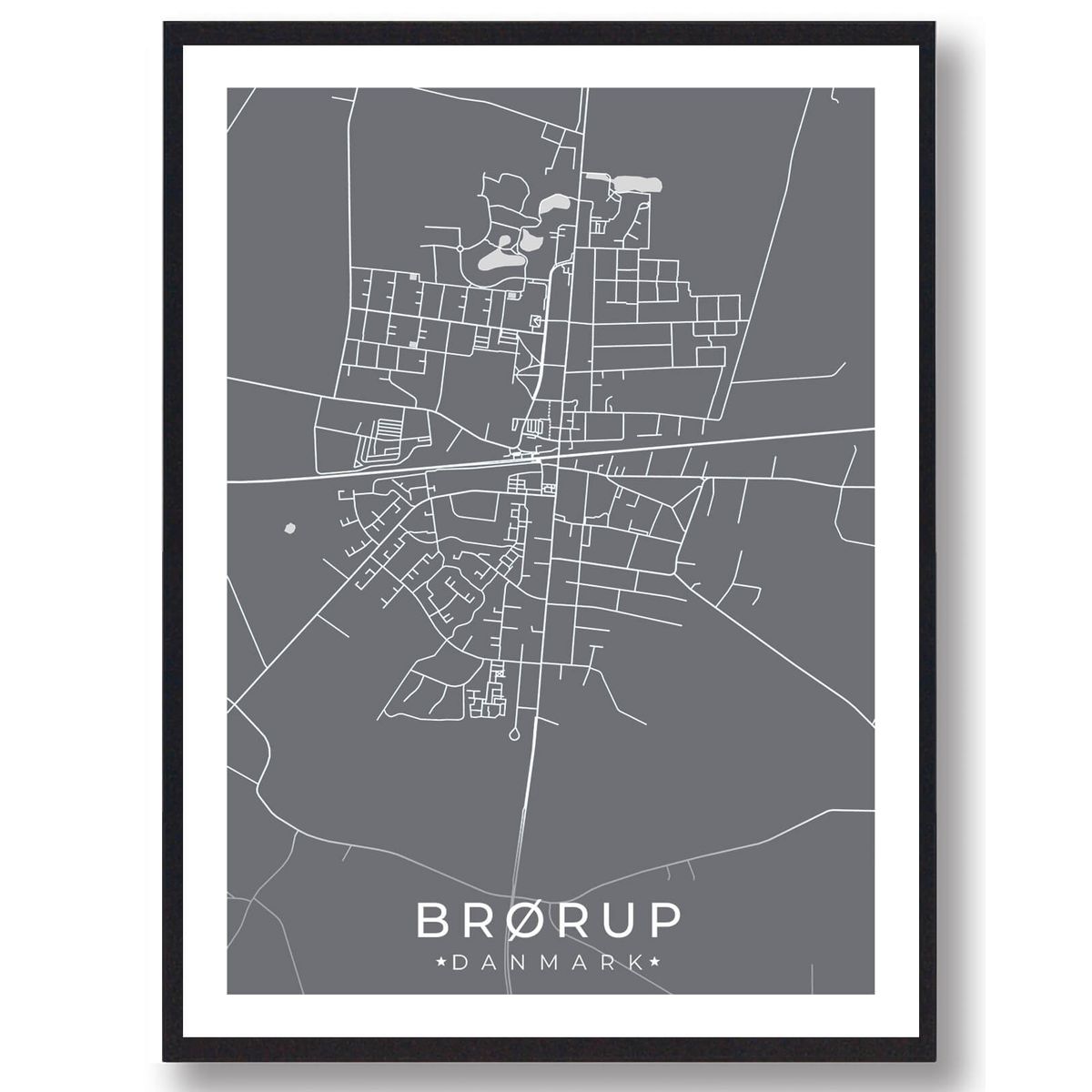 Brørup by plakat - grå (Størrelse: L - 50x70cm (B2))