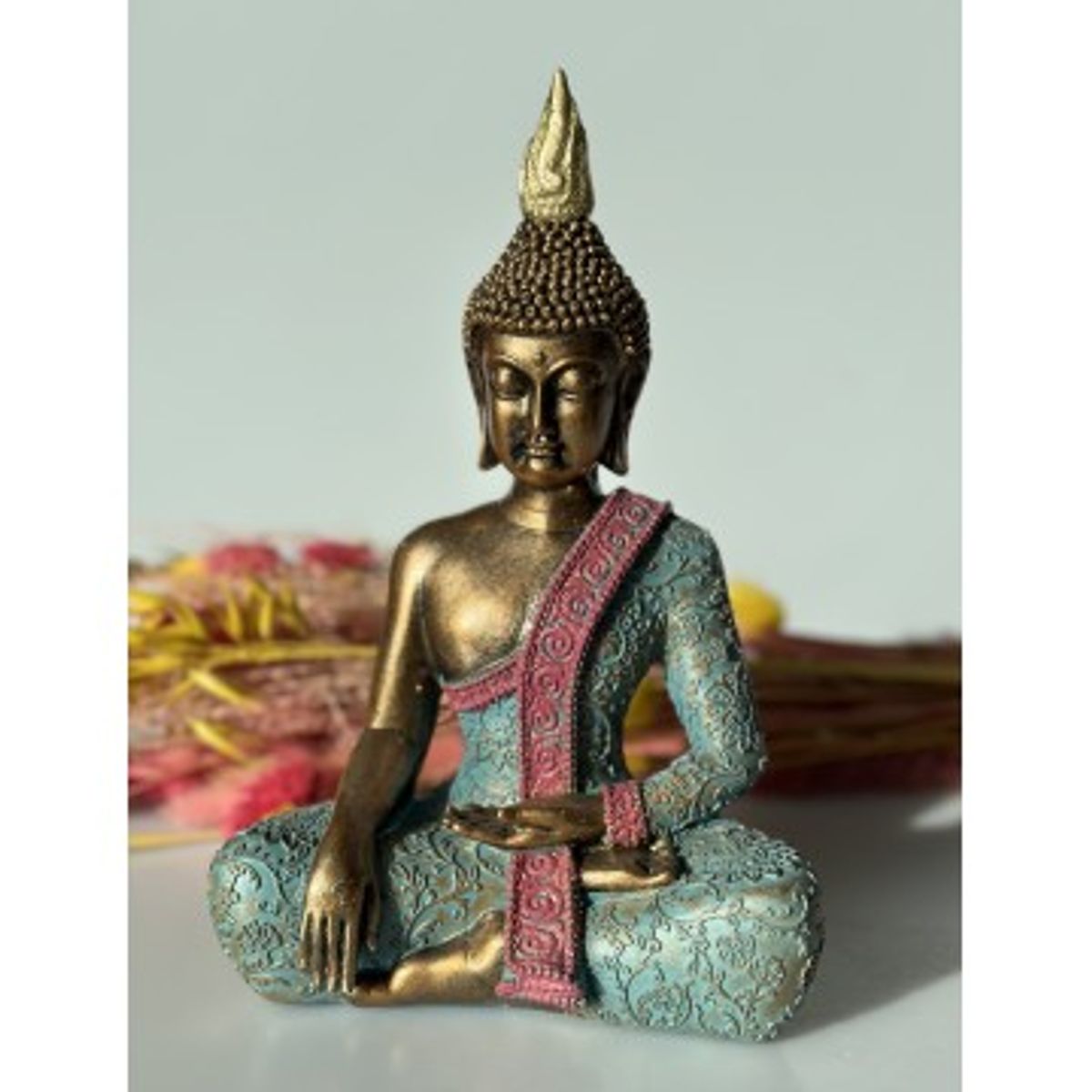 Buddha i turkis & Gold 21 cm - Buddha statuer generelt - GodKarmaShop