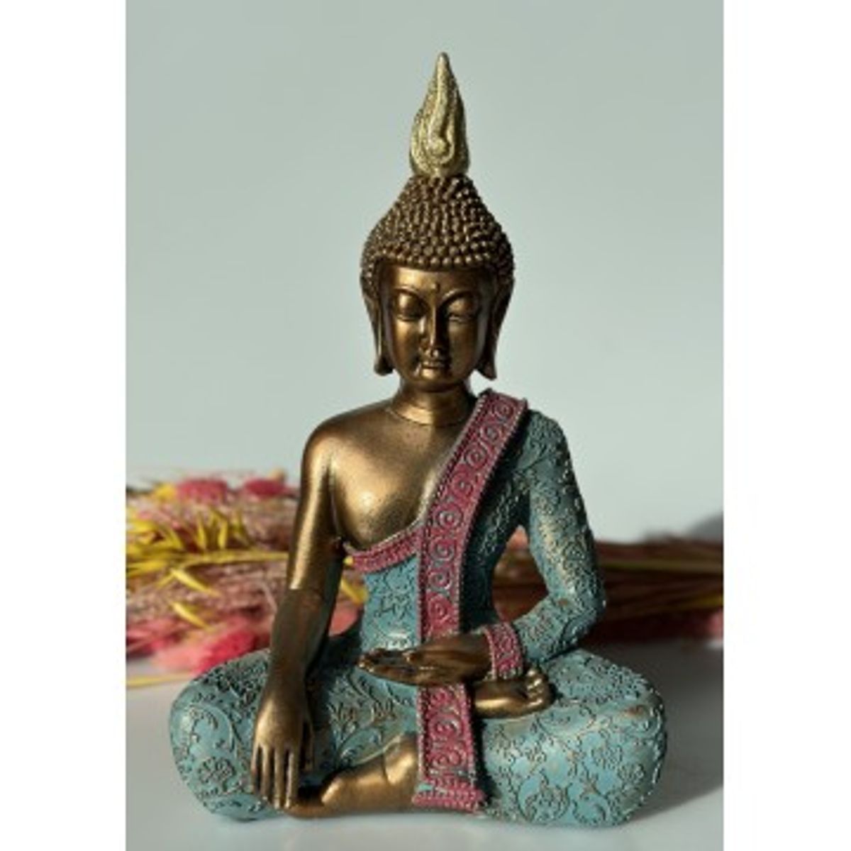 Buddha i turkis & Gold 26 cm - Buddha statuer generelt - GodKarmaShop