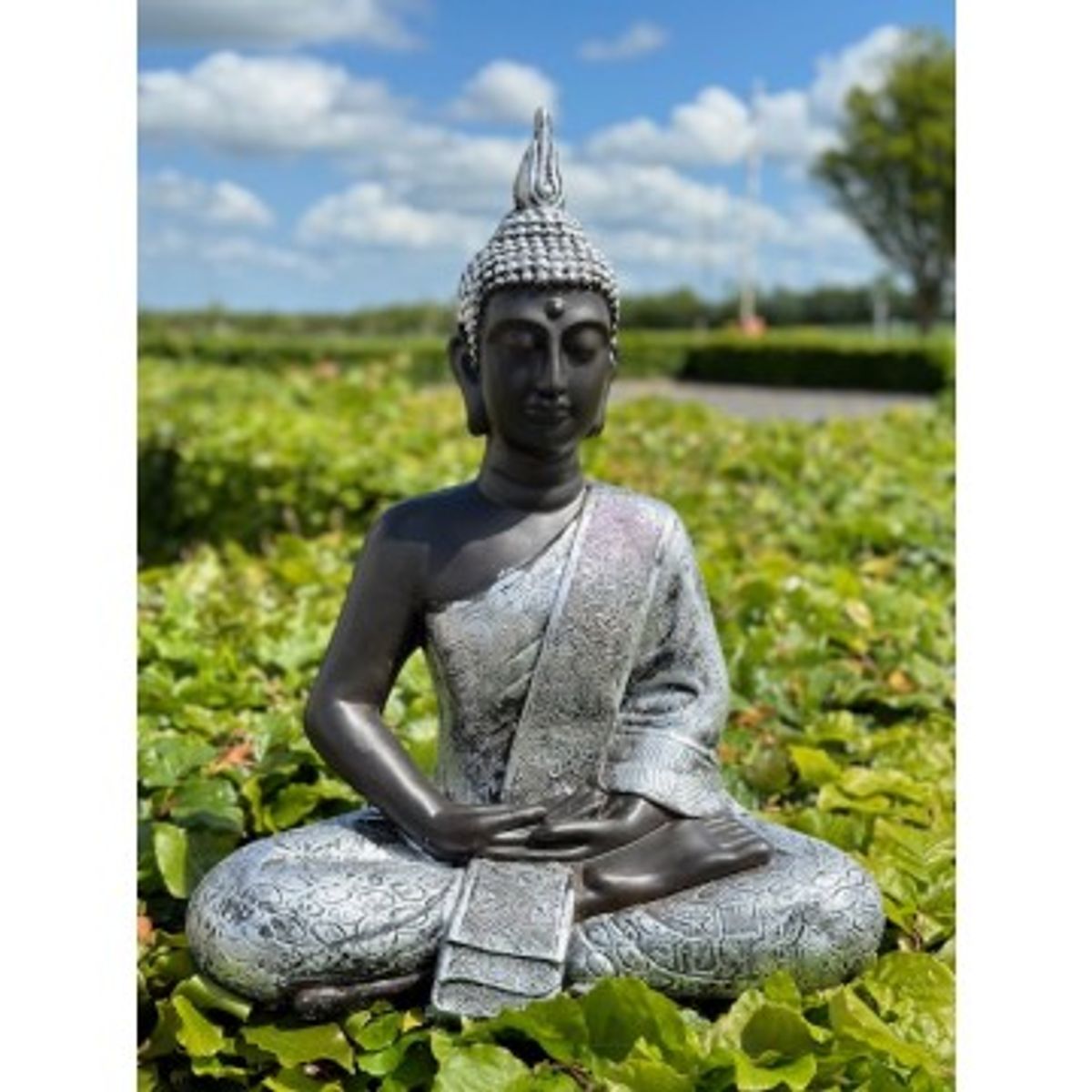 Buddha sort og sølv 63cm - Buddha statuer generelt - GodKarmaShop