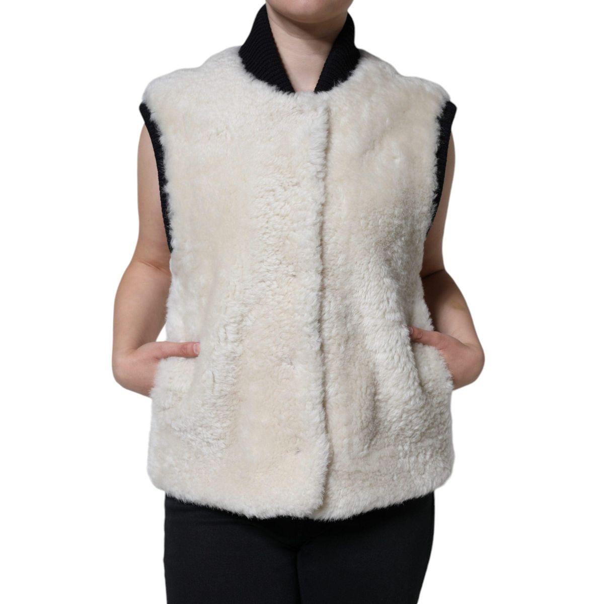 Burberry White WARRENFORD Shearling Leather Vest Coat Jacket